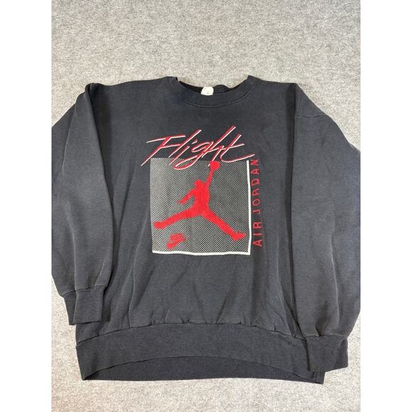 VINTAGE 80s Nike Air Jordan Flight Sweatshirt Mens Medium Black Jumpman Sporty